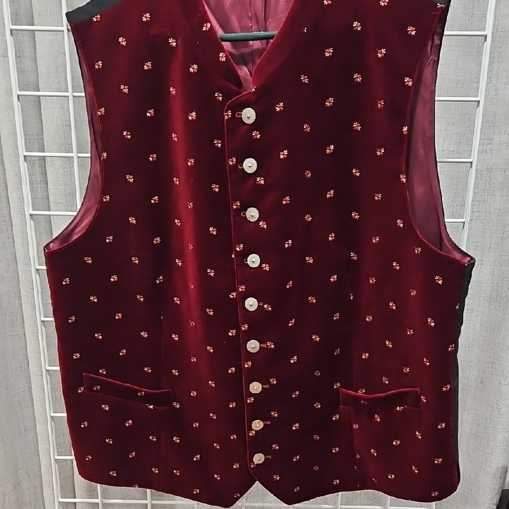 Elegant Holiday Oktoberfest Burgundy Vest with Gold Accents See Measurements